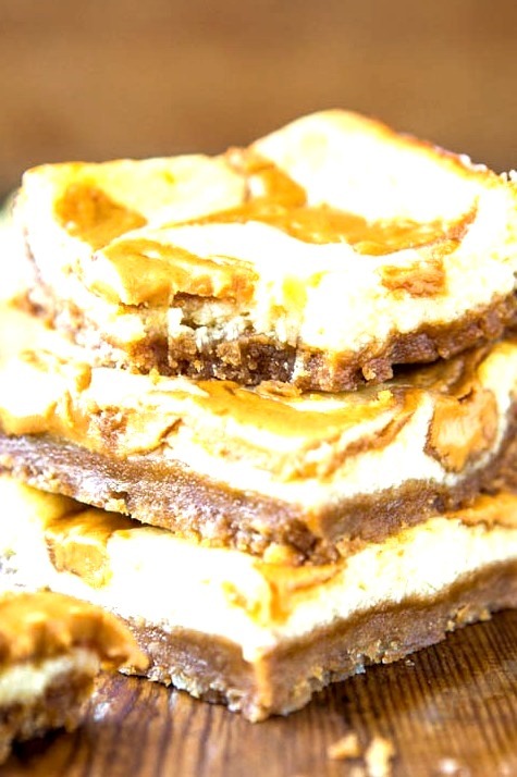 Peanut Butter-Swirled Cheesecake Bars with Brown Sugar-Graham Cracker Crust