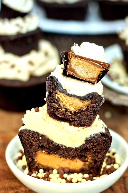 Triple Decker Chocolate Peanut Butter Cupcakes