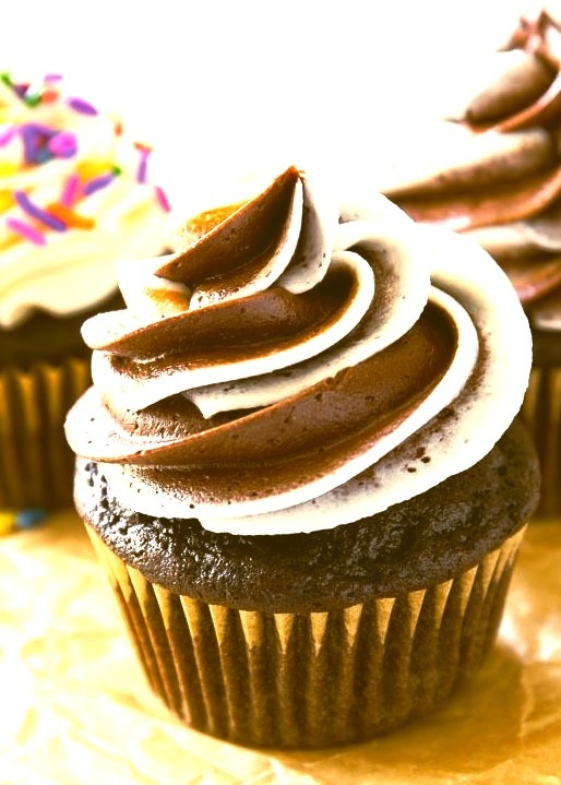 Classic chocolate cupcakes with vanilla frosting
